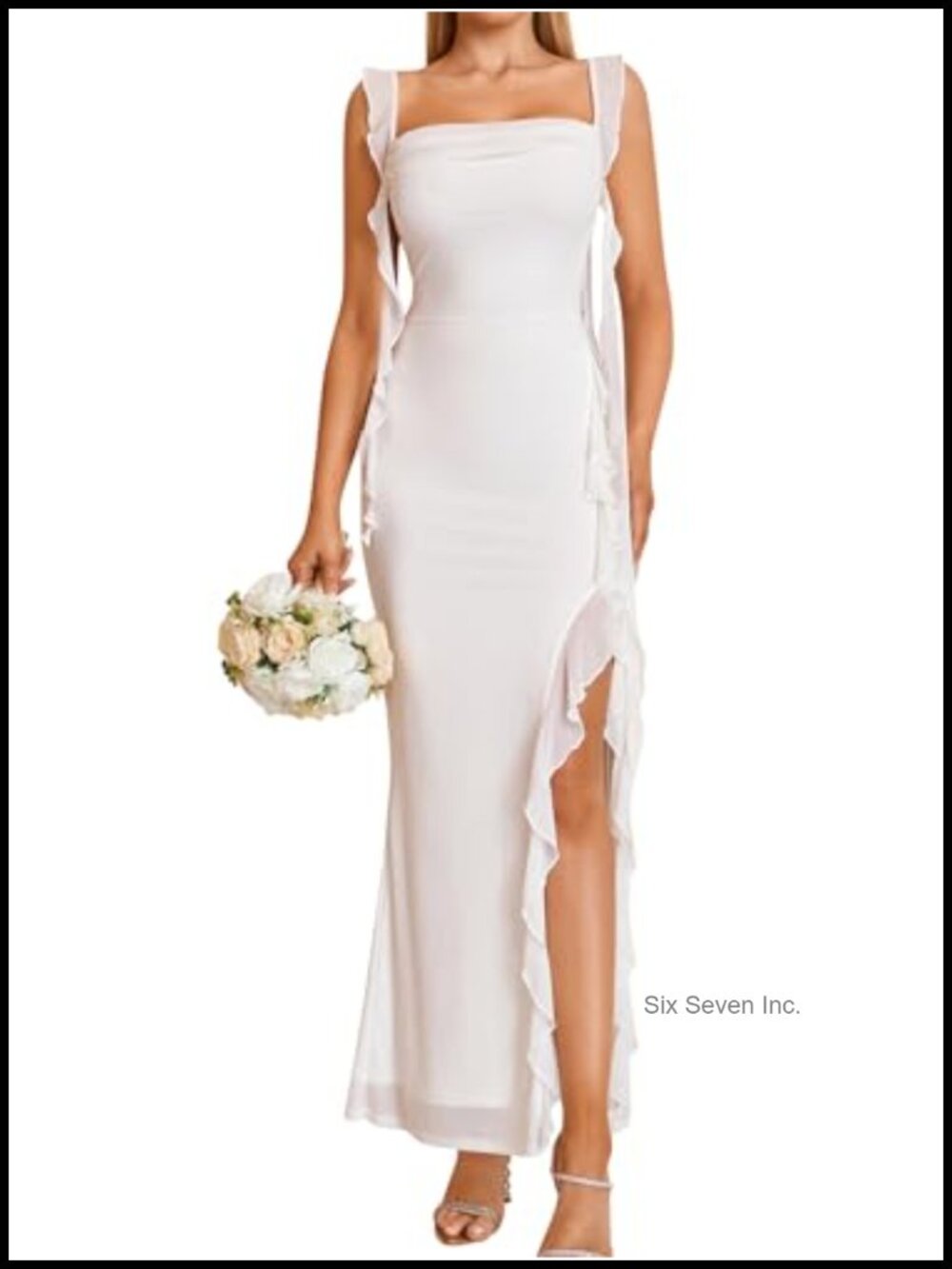 Ruffle Floral Maxi Formal Wedding Guest Dress for Women